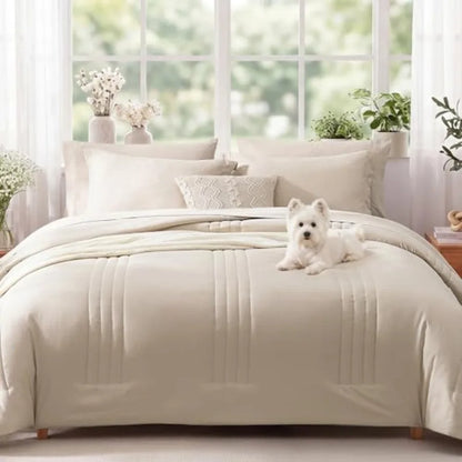 Cozy apricot beige comforter from the Luxury King Comforter Set, showcasing plush filling and modern design for stylish bedrooms.