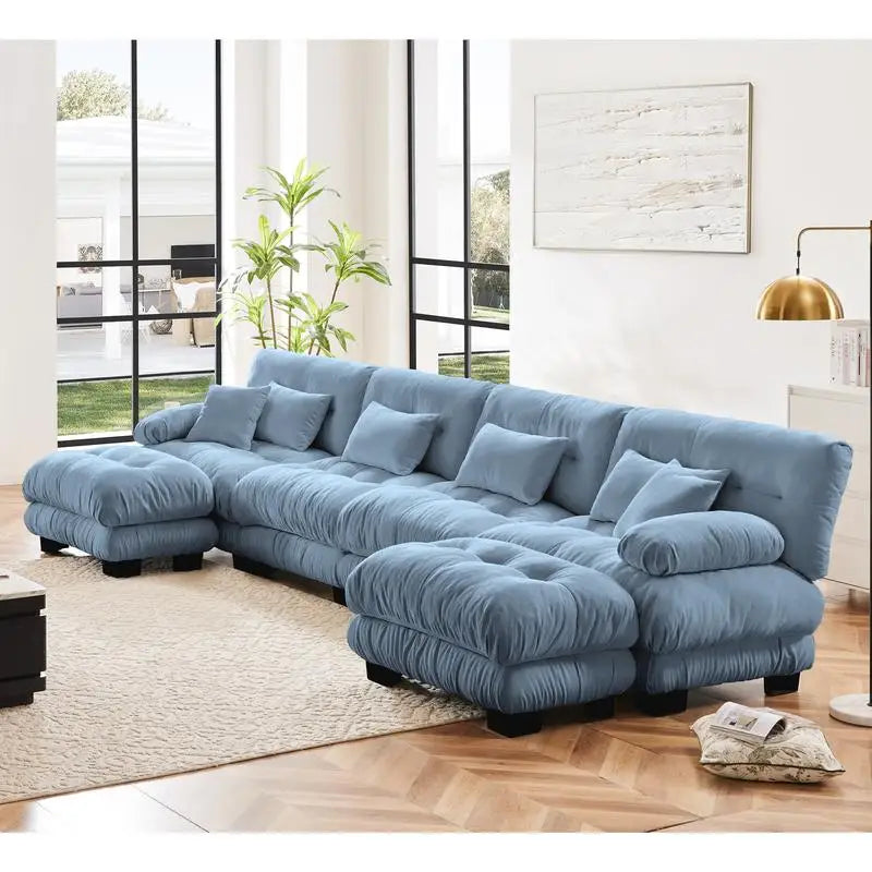 Luxury Modular Blue U-shaped Sectional Sofa w/2 Ottomans