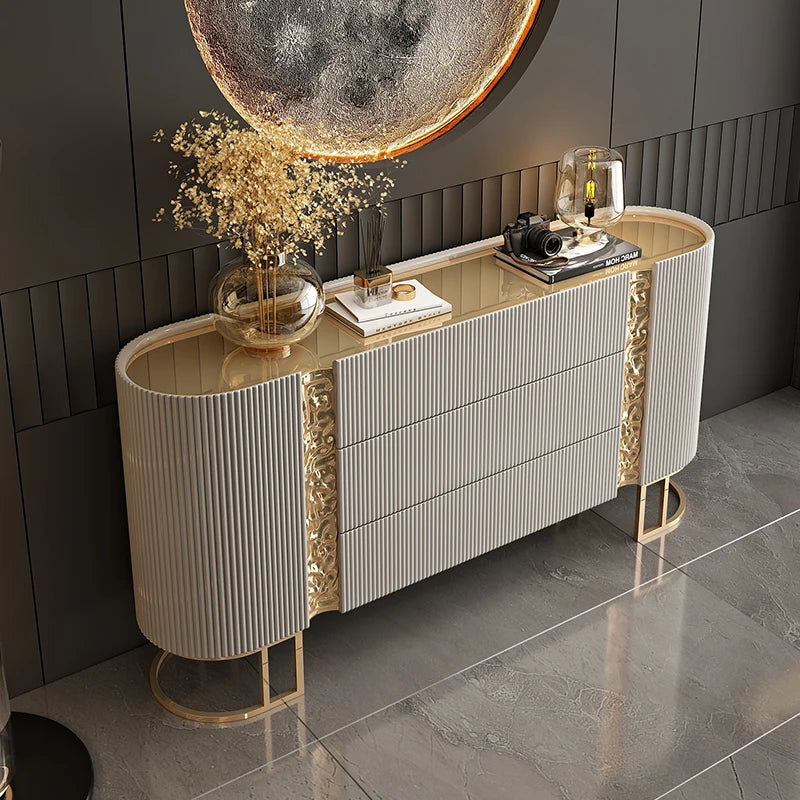 Stylish Modern Luxurious Sideboard Credenza featuring a stone-like top and spacious compartments, enhancing luxury and practicality.