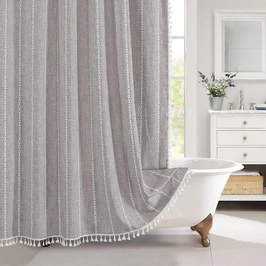 Boho Farmhouse Cotton Linen Shower Curtain