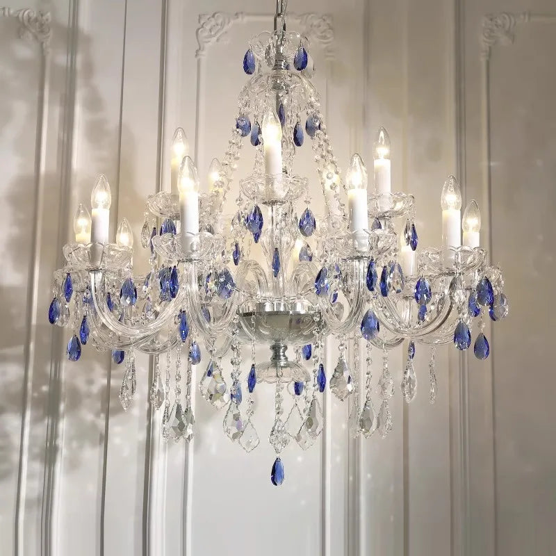 Luxurious & Romantic French Blue Crystal Pendant Chandelier