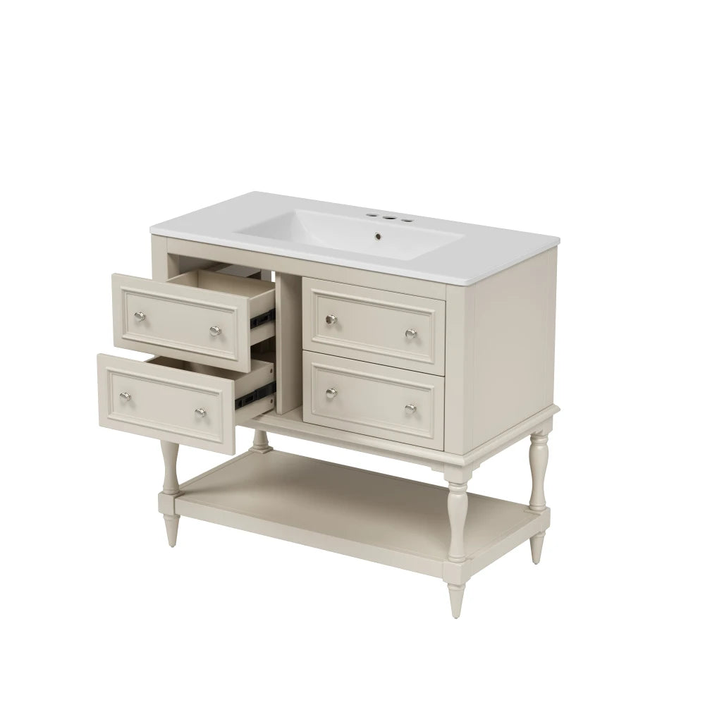 36" Beige Bathroom Vanity w/Ceramic Undermount Sink