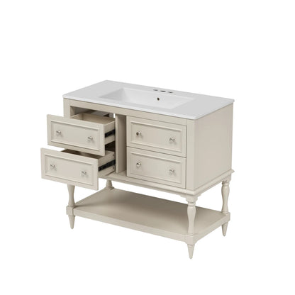 36" Beige Bathroom Vanity w/Ceramic Undermount Sink