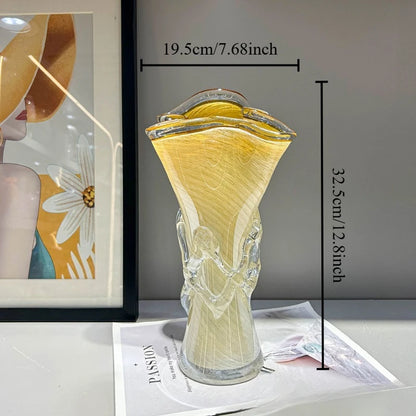 Luminous Yellow Swirl Art Glass Vase – Hand-Blown Luxury Centerpiece