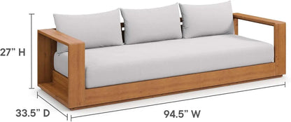 Outdoor Acacia Wood Sunroom Sofa in Natural Light Gray
