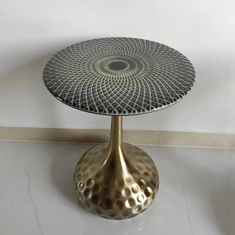Stylish arrangement of artisan top accent tables at a showroom, allowing for customization in decor.