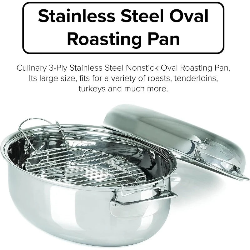 Viking 3-Ply Stainless Steel Oval Roasting Pan w/Lid