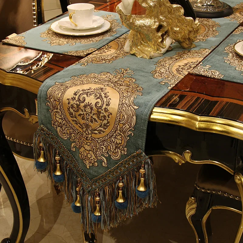 High Quality Chenille Noble Table Runner showcasing rich Coffee color, perfect for elevating dining decor with a luxurious touch. Ideal chenille table runner for any occasion.