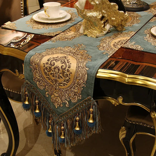 High Quality Chenille Noble Table Runner showcasing rich Coffee color, perfect for elevating dining decor with a luxurious touch. Ideal chenille table runner for any occasion.