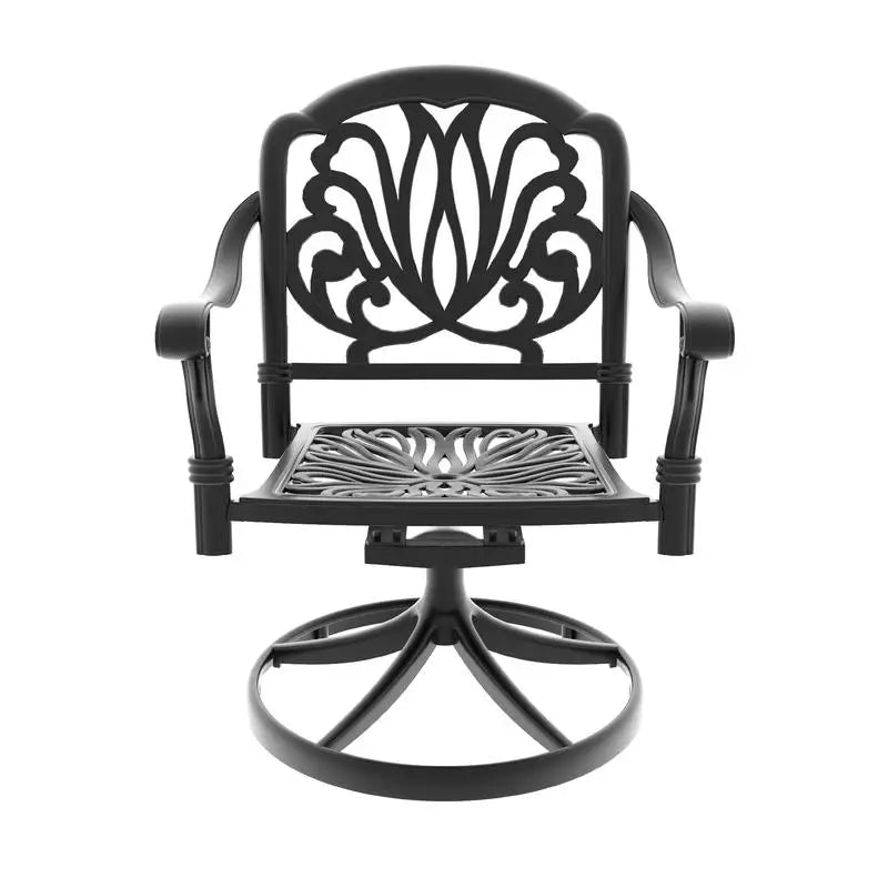   3 or 5-Piece All-Weather Black Cast Aluminum Patio Set w/Swivel Chairs & Cushions