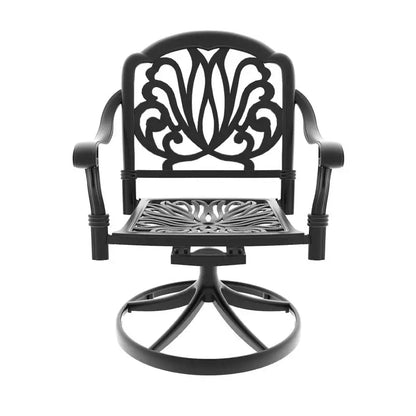   3 or 5-Piece All-Weather Black Cast Aluminum Patio Set w/Swivel Chairs & Cushions