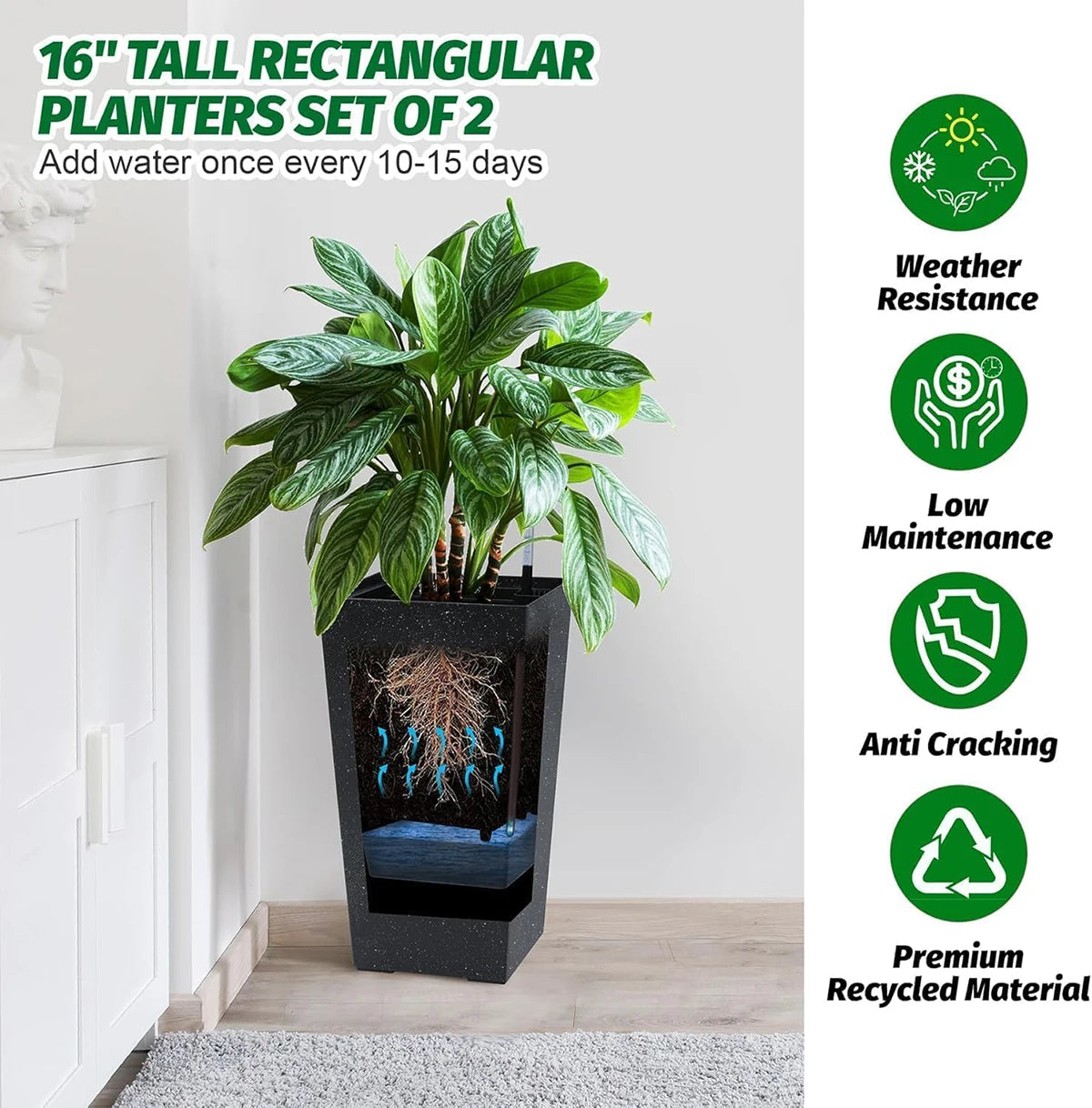 Stylish Tall Indoor/Outdoor Rectangular Planters(Set of 2)