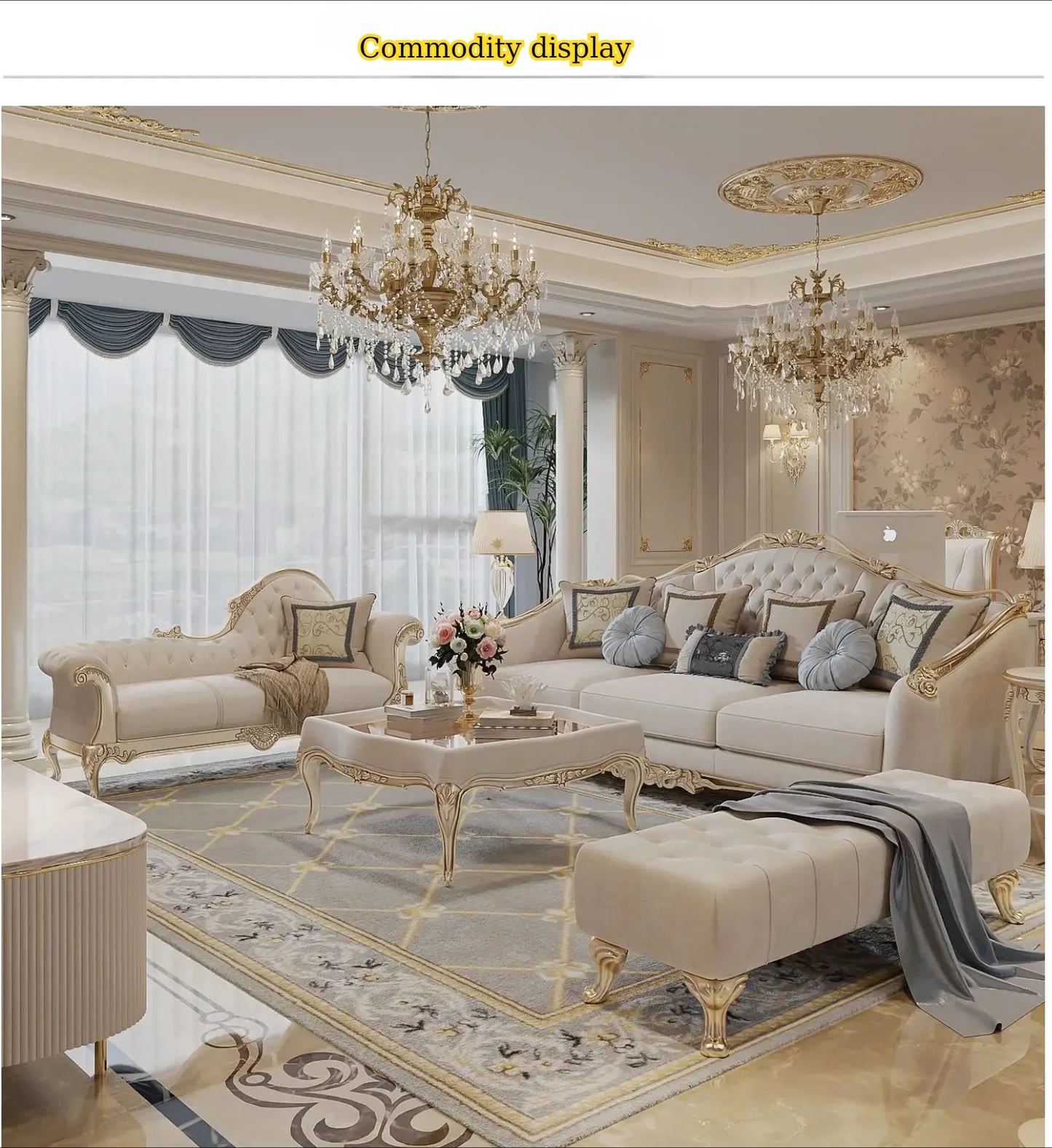Elegant French Style Solid Wood Living Room Furniture in a spacious layout, demonstrating its versatility in home decor.