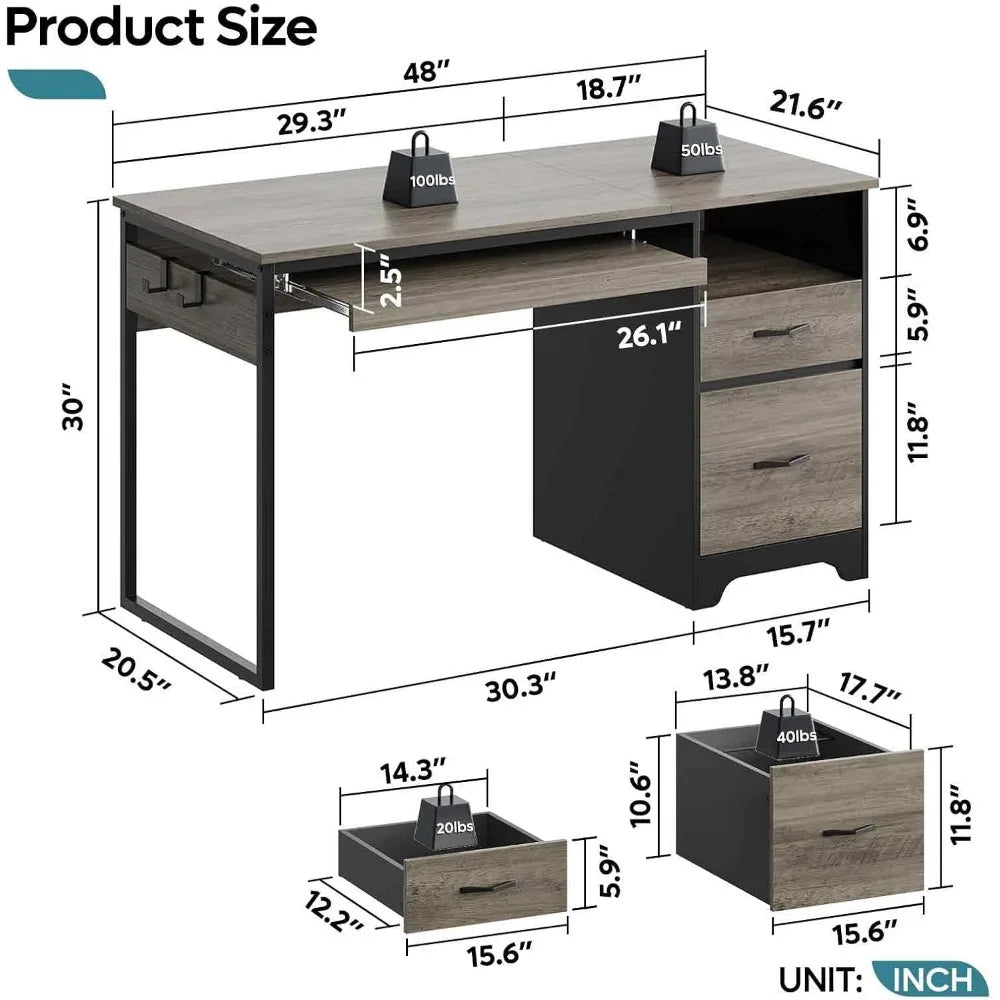 48” Office/Computer Desk w/Open Storage Compartment