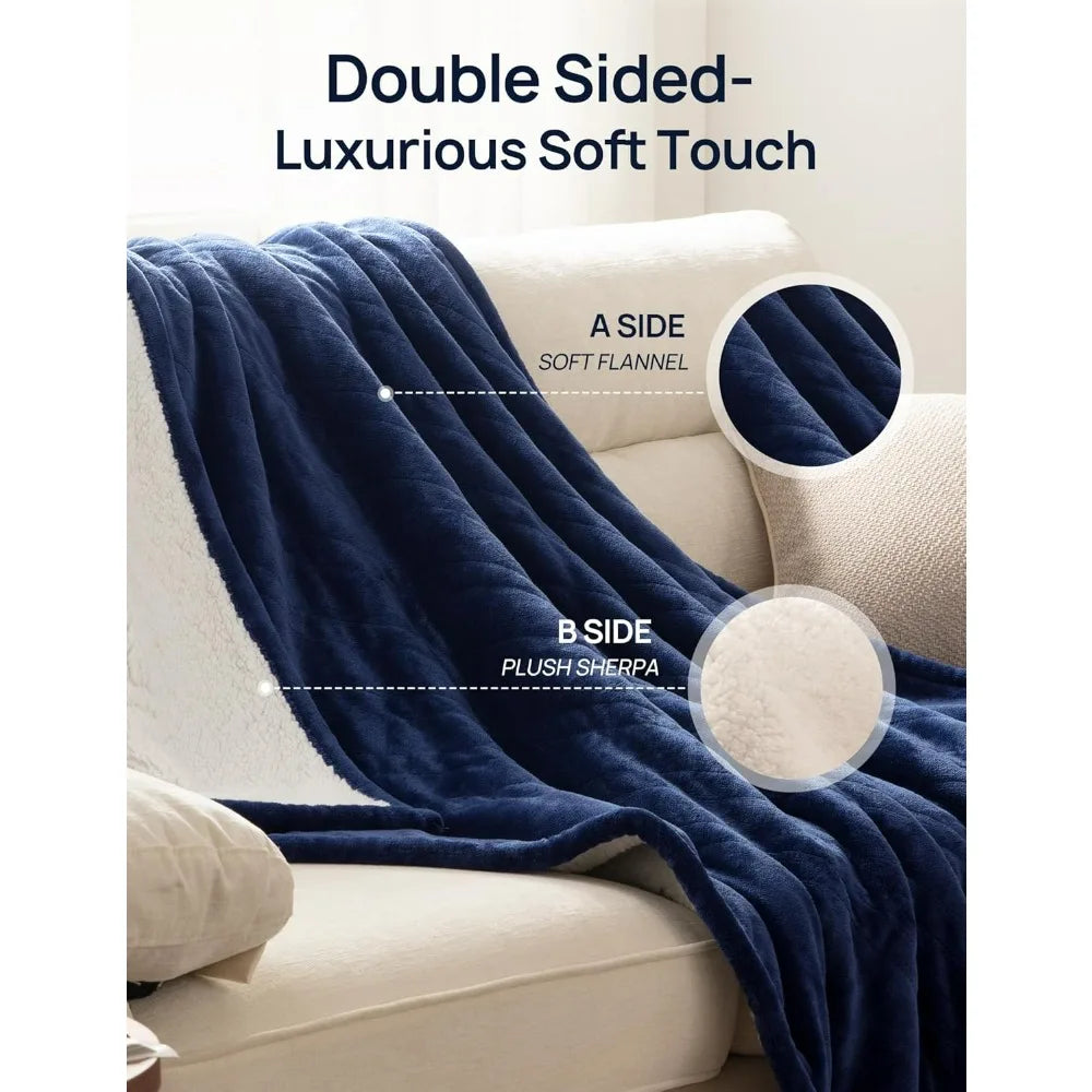 Comfortable Cozy Flannel Sherpa Electric Blanket on a bed, showcasing its elegant Brown color.