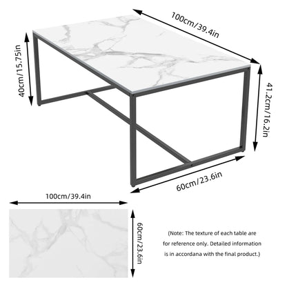 Rectangular Sintered Stone Coffee Table w/Black Metal Frame