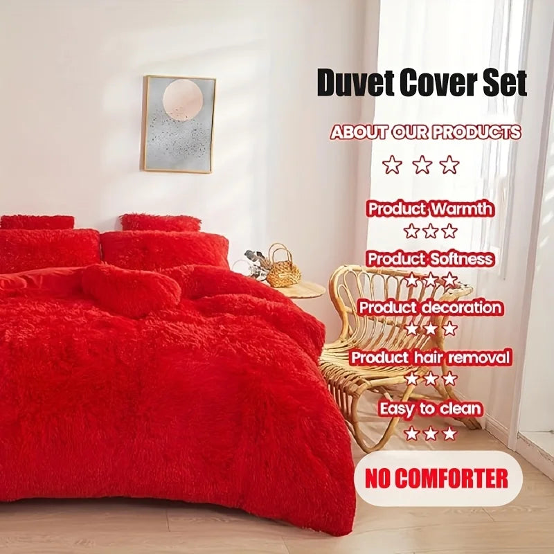 Faux Fur Duvet Cover Set laid out on a bed, demonstrating its cozy style and all-season versatility.