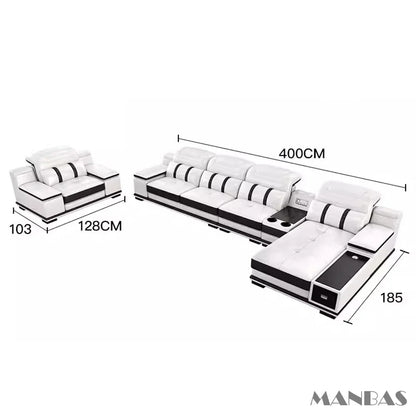 Modern Italian Genuine Leather Living Room Sofa Set