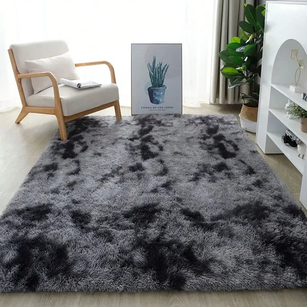 Fluffy Shag Area Rug showcased against a light grey floor, providing a cozy layer.