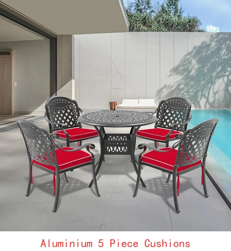   3 or 5-Piece All-Weather Black Cast Aluminum Patio Set w/Swivel Chairs & Cushions