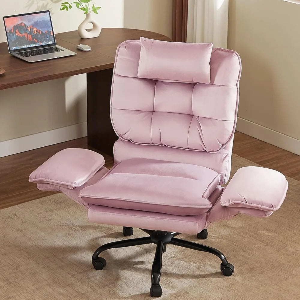 Ergonomic design of the Velvet Criss Cross Office Chair, a reclining desk chair that supports up to 135 degrees for all-day comfort.