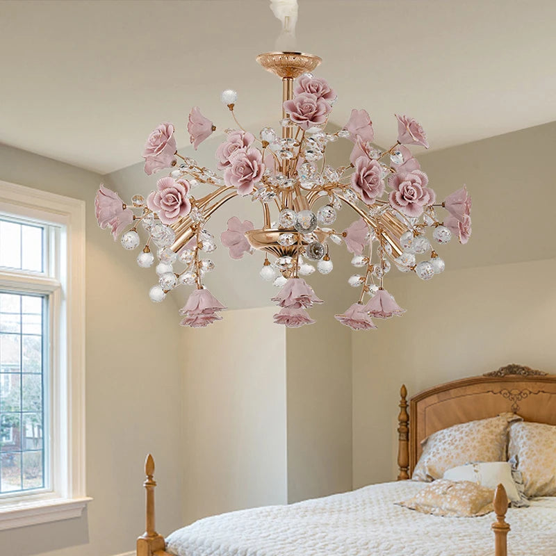 European Court Style LED Crystal Chandelier-Modern Rose Decoration