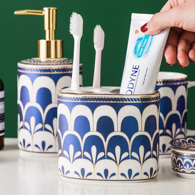 Close-up of the Luxury Ceramic Hand Soap Dispenser featuring a smooth ceramic finish and a removable pump for easy refilling.