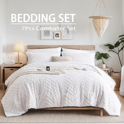 Elegant 7-piece Cut Flower Design king/Queen Quilt Set