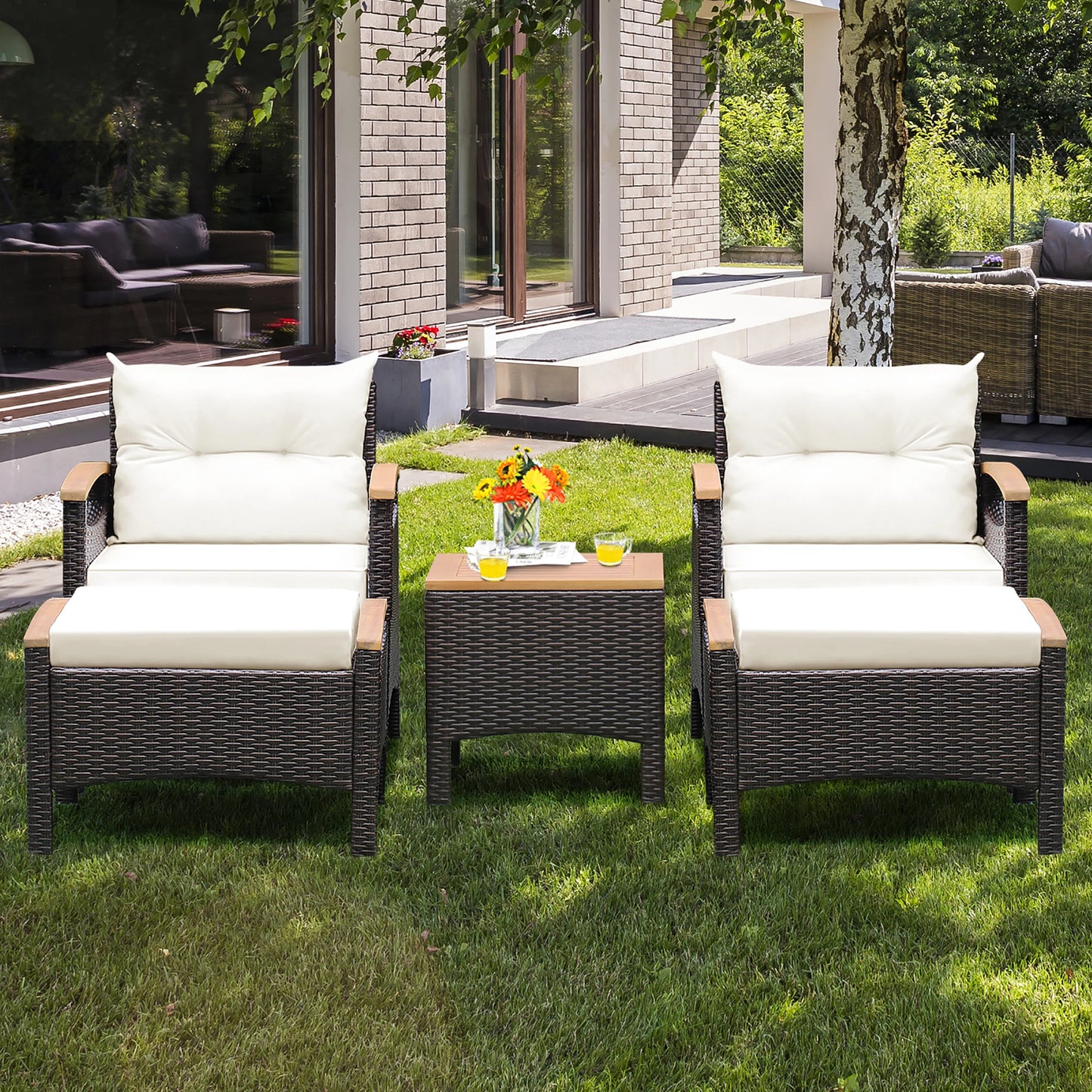 Outdoor 5-piece Patio PE Rattan Sofa Set
