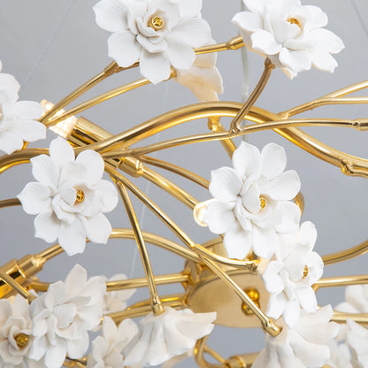 Elegant Gold Luxury Crystal Chandelier featured during a night setting, brilliantly showcasing the luxurious gold crystal chandelier's ambiance.