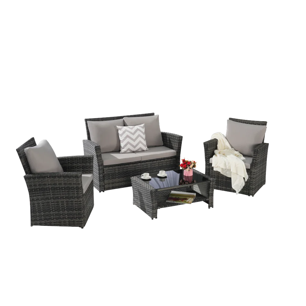 4-Piece Outdoor Modular Rattan Wicker Patio Set