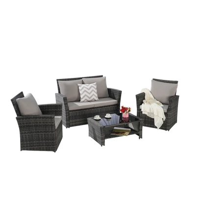 4-Piece Outdoor Modular Rattan Wicker Patio Set