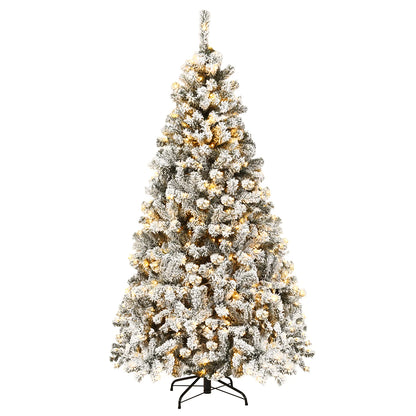 Artificial Pre-lit 6FT Hinged Snow Flocked Christmas Tree