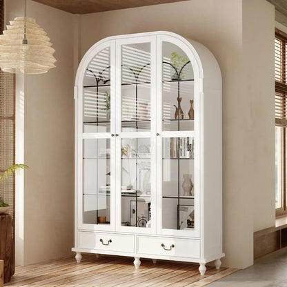 White Arched Curio Cabinet w/Glass Doors