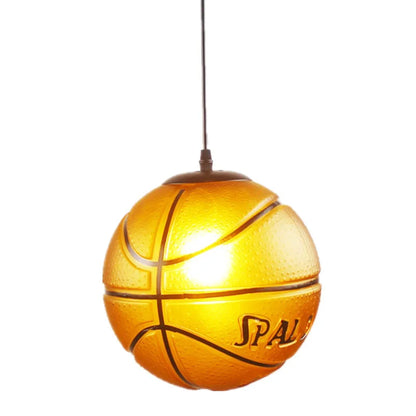 Retro basketball light fixture illuminating a cozy corner in a man cave, ideal for basketball enthusiasts.