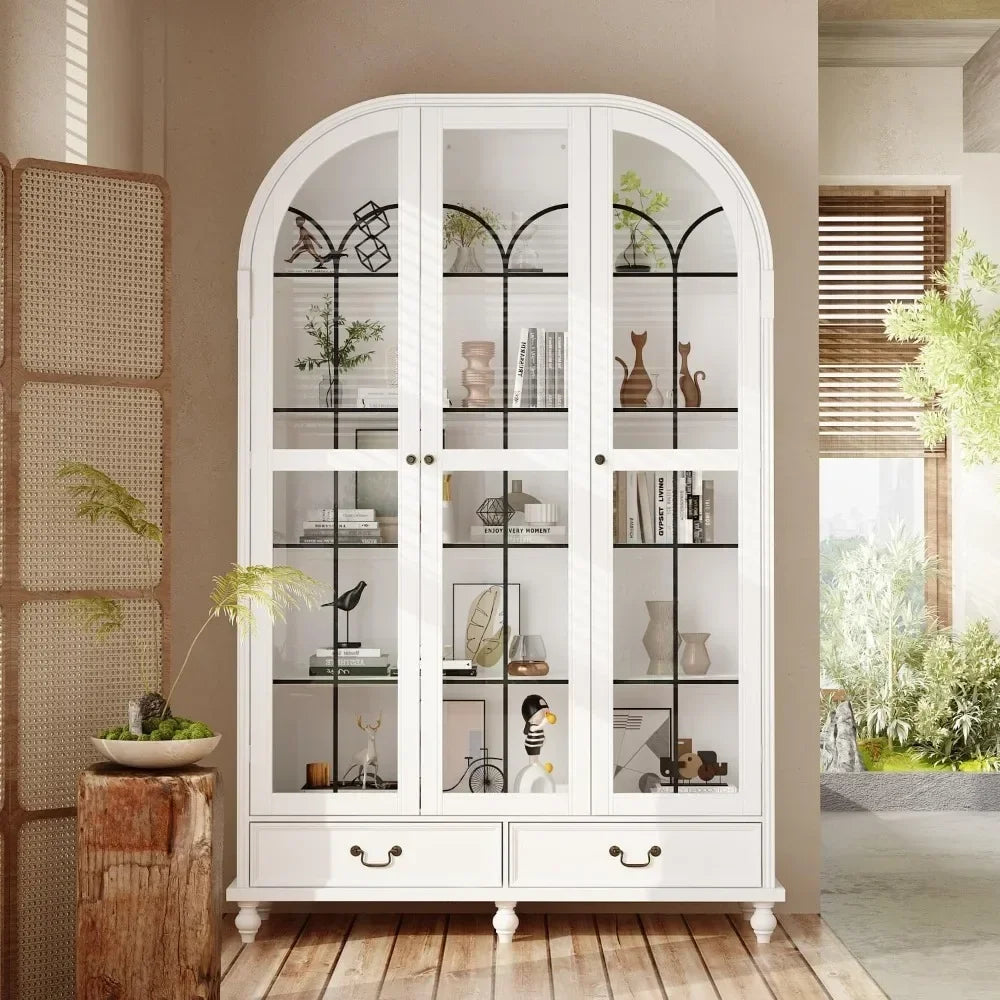 White Arched Curio Cabinet w/Glass Doors