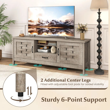 Elegant design details of the Rustic Farmhouse TV Stand with cable management.