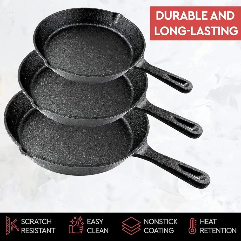 Heavy Duty Cast Iron 3-Piece Pre-seasoned Skillet Set