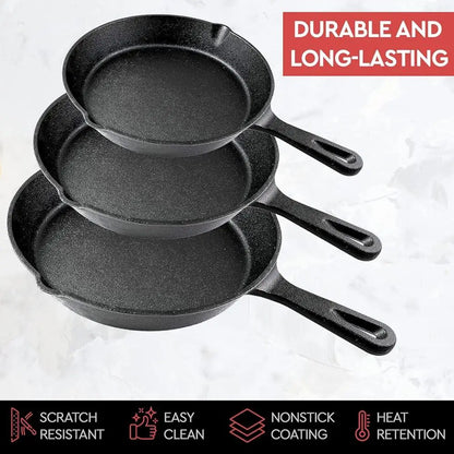Heavy Duty Cast Iron 3-Piece Pre-seasoned Skillet Set
