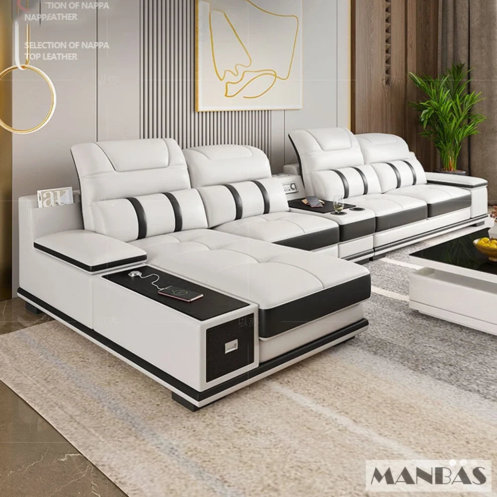 Modern Italian Genuine Leather Living Room Sofa Set