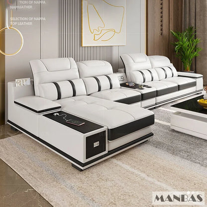 Modern Italian Genuine Leather Living Room Sofa Set