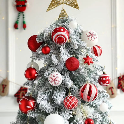 Durable 36 Count Shatterproof Ornament Set in vibrant red and classic white, perfect for festive Christmas tree decorations.