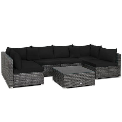 Modern 7-Piece PE Rattan Sectional Sofa Set