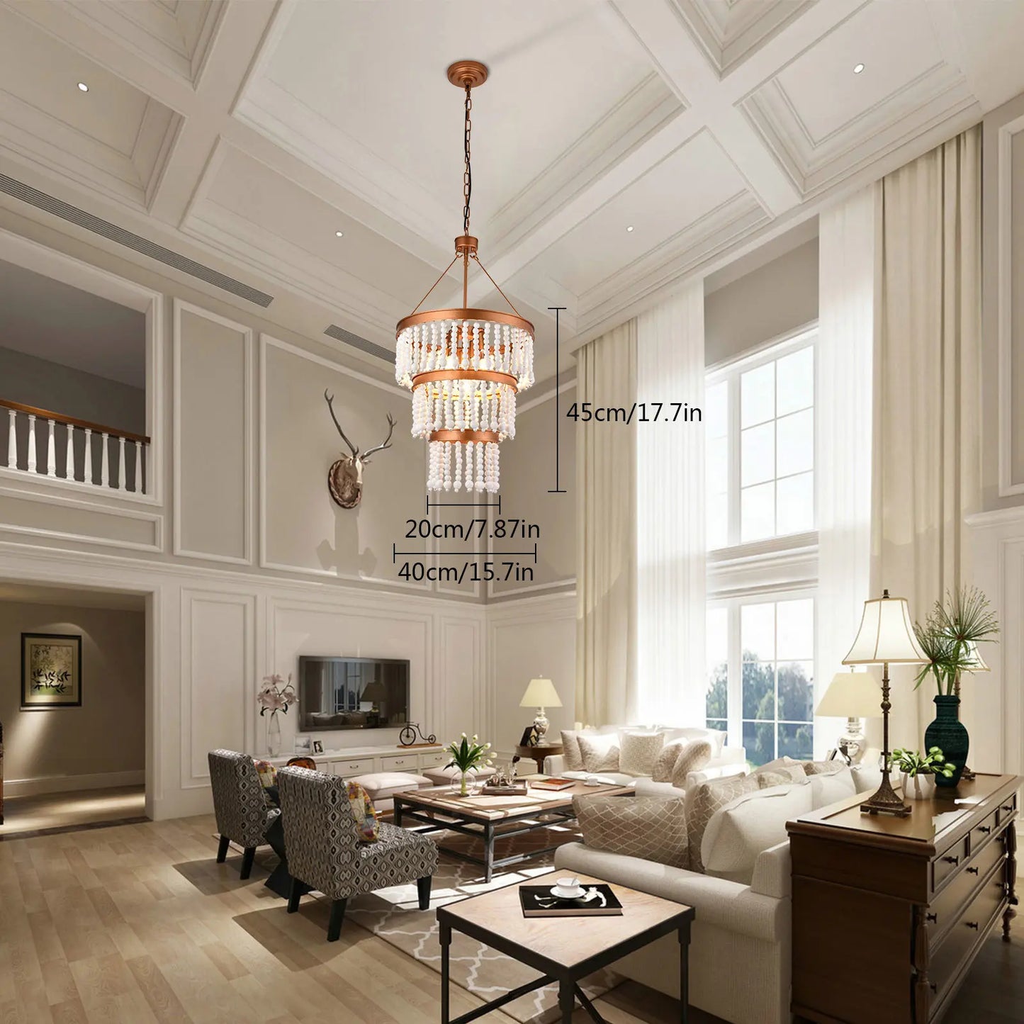 Rustic Boho 5-Light Wood Bead Chandelier
