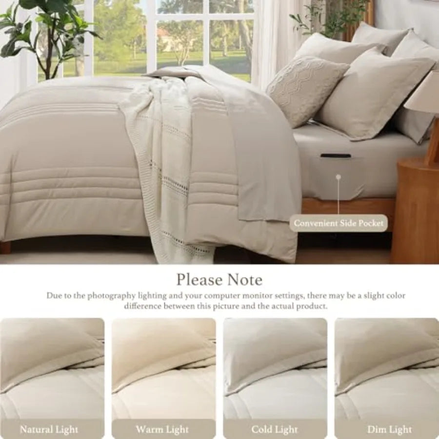 Machine washable apricot beige comforter from the Luxury 7 Piece Comforter Set, designed for easy care and lasting beauty.
