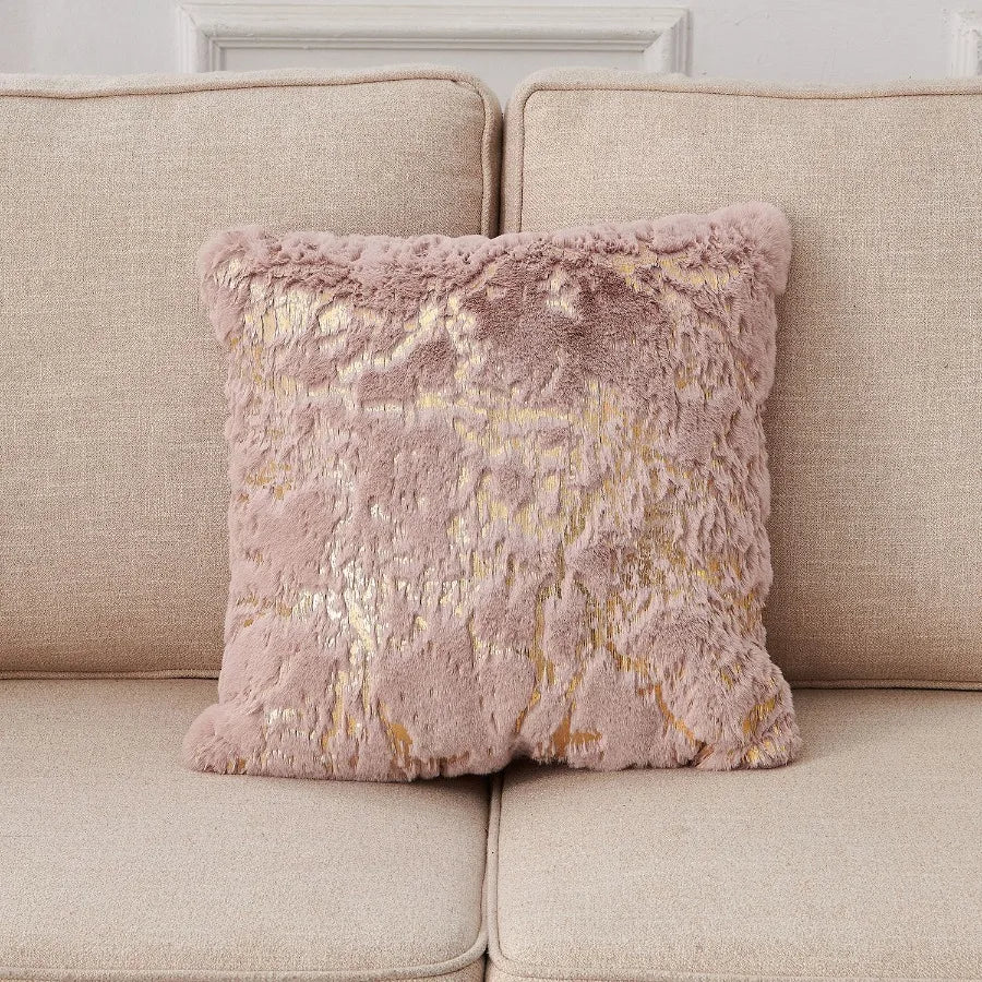 Luxury Chinchilla Faux Fur Gilded Dust Pink Throw Pillow
