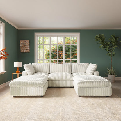 Oversized Black U-shaped Covertible Cloud Couch w/Ottoman