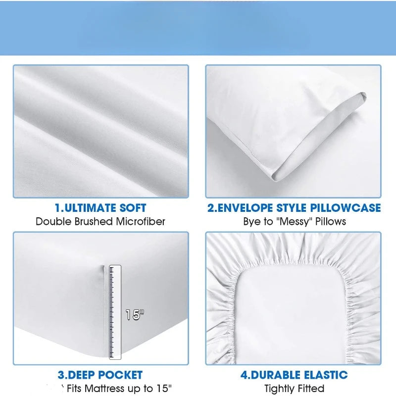 Hotel Luxury White 6-Piece King Size Bed Sheet Set