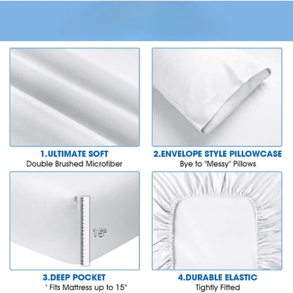 Hotel Luxury White 6-Piece King Size Bed Sheet Set