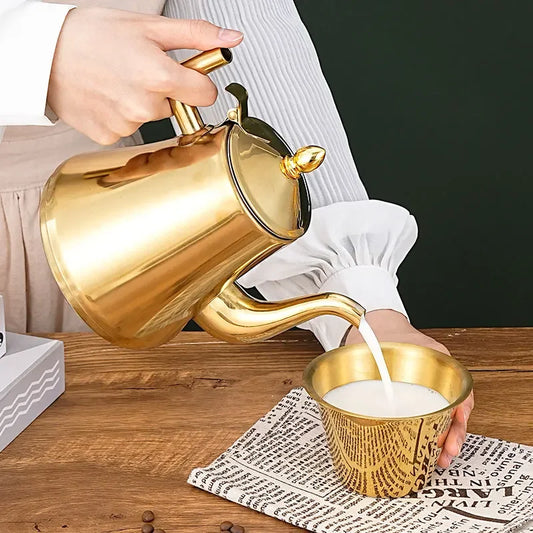 Gold/Silver Stainless Steel Coffee Pot w/Detachable  Filter